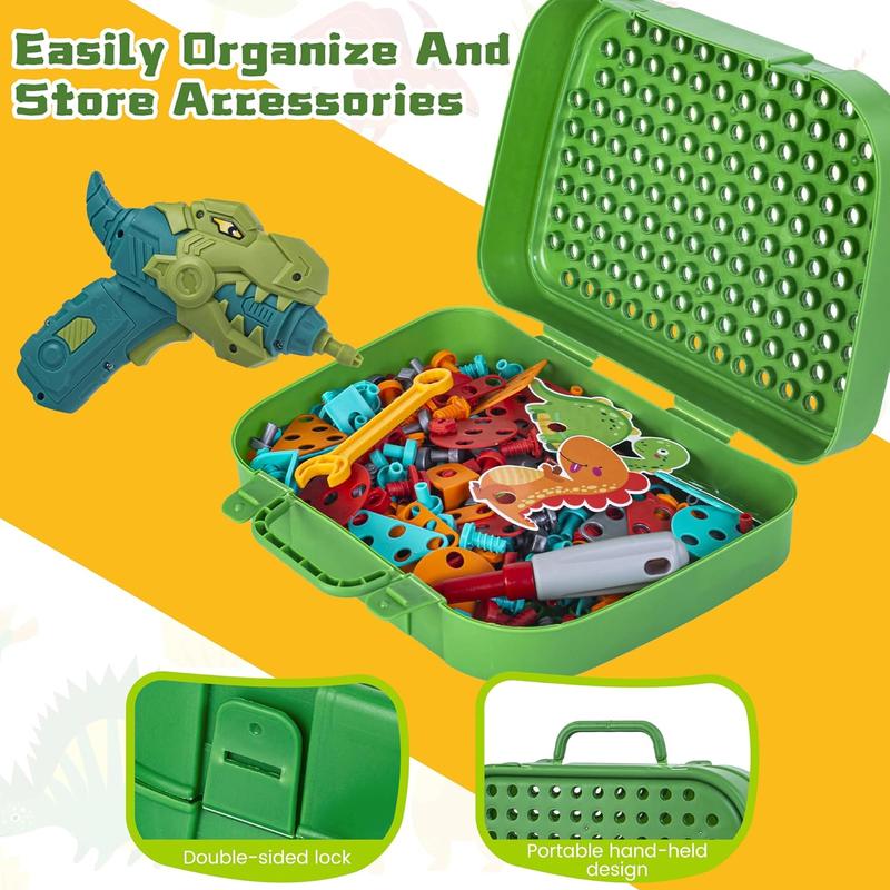 230Pcs Dinosaur Toy Magic Montessori Play Toolbox - 2D 3D Creativity STEM Toys Gift with Dinosaur Drill, Montessori Play Tools for Boys and Girls Ages 4-12