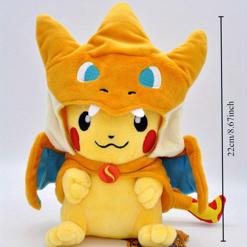 Pikachu & Charizard Cross-Dressing Plush Toy with Flamethrower Design - Soft Cotton, Blue & Yellow Transformation Hat Cloak for Xbox One Accessories