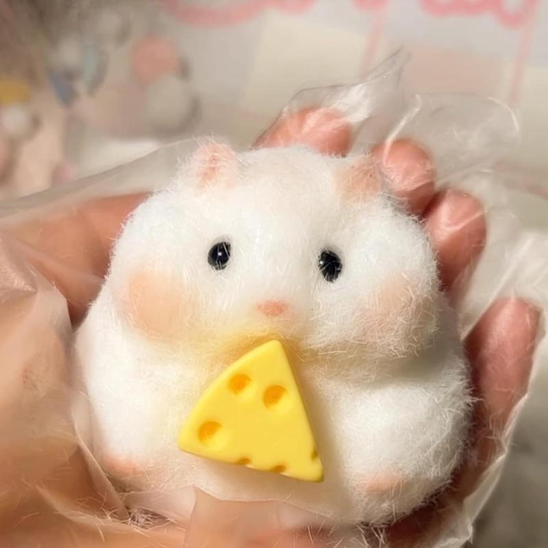 Cat Squishy Squeeze Toys, Cat Paws Squishy Toys, Stress Relief Squishies for Kids Party Favors, Pinch Family Squishy Toys, Fidget Toys Squishy Suitable Adults Kids (White Hamster), Small