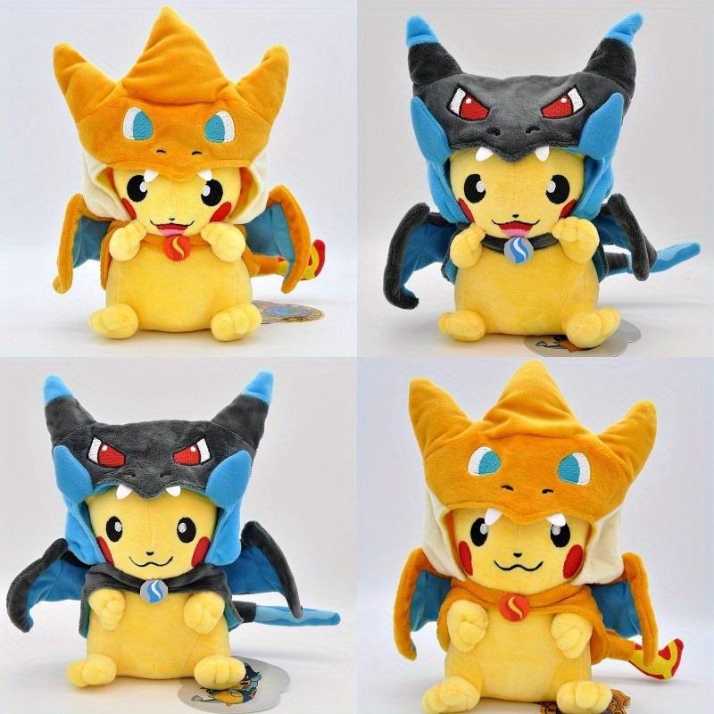 Pikachu & Charizard Cross-Dressing Plush Toy with Flamethrower Design - Soft Cotton, Blue & Yellow Transformation Hat Cloak for Xbox One Accessories