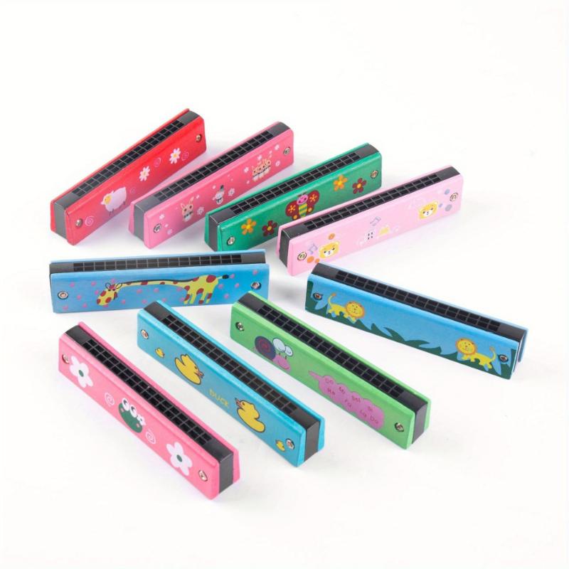 Colorful Wooden 16-Hole Harmonica - Educational Musical Toy for Youngsters, Perfect Gift for Halloween & Christmas (Assorted Colors)