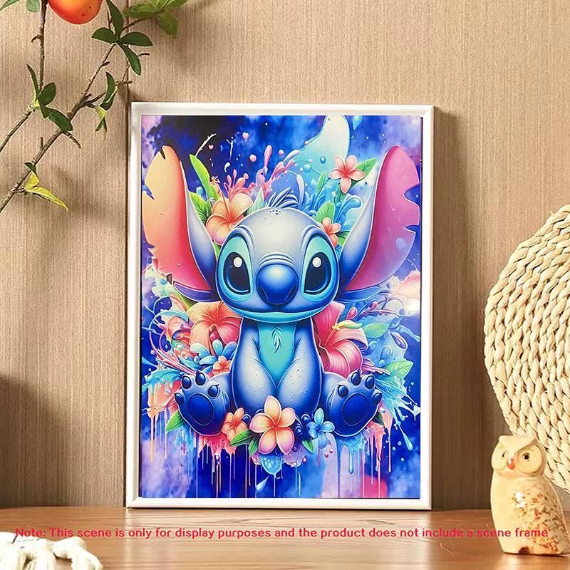 Cartoon Disney Stitch & Flowers Pattern DIY Diamond Arts Colorful Painting Kit without Frame, DIY 5D Diamond Arts Colorful Painting Kit, Wall Art Decor for Home