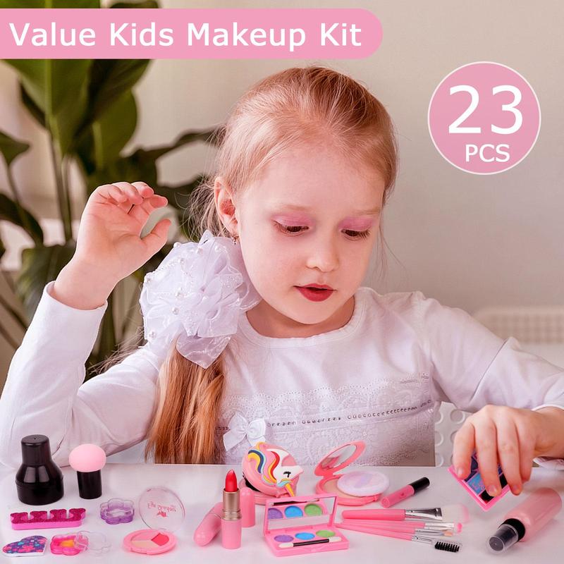 Unicorn Pattern Makeup Toy Kit, 23pcs set Cute Makeup Toy Set, Pretend Play Makeup Set, Full Face Of Makeup Kit for Back To School Gift, Fidget Toys, Full Face Of Makeup Kit Toy, Pretend Play Sets, Girly Room Accessories Makeup