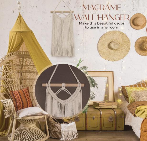 4-in-1 Macrame Kit for Beginners Macrame Kit Wall Hanging, Keychain, Dream Catcher, Plant Hanger Kit