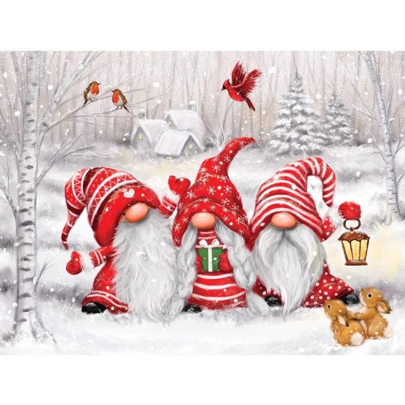 Bits and Pieces - 300 Piece Jigsaw Puzzle for Adults - 'Three Gnomes' - 300 pc Holiday Christmas Winter Large Piece Jigsaw by Artist Makiko - 18