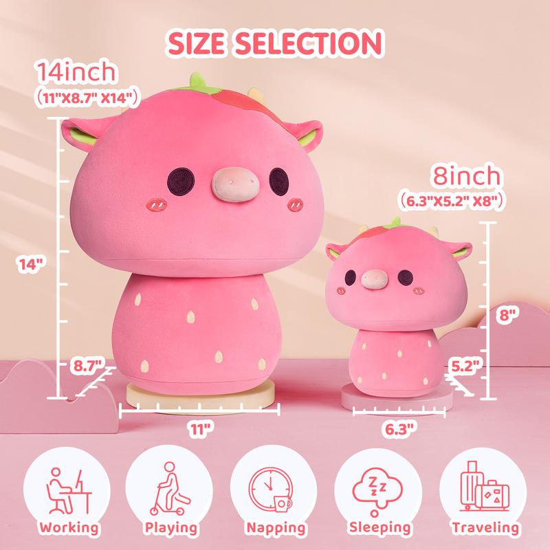 MeWaii  Mushroom Plush, Strawberry cows Plush Soft Plushies Squishy Plush, Cute Strawberry cows Stuffed Animals Plush Toys Birthday Gifts Halloween Christmas Gift for Girls Boys