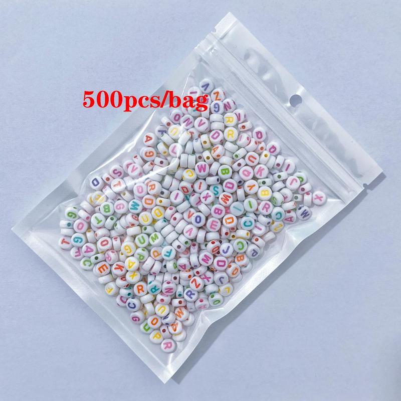 Alphabet Pattern Beads, 200 500pcs Colorful Beads for Bracelet Necklace Earrings, DIY Jewelry Making Accessories for Women & Teenager