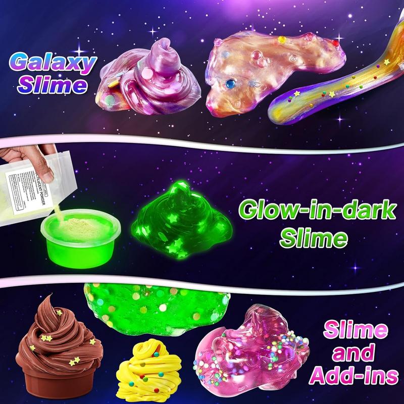 DIY Slime Kit, Galaxy Slime Making Kit for Girls, Butter Slime, Foam Slime, Glow in The Dark Slime with Add-ins, Foam Balls, Charms, Glitters, Slime Party Favors Gift Toys for Kids 6-12