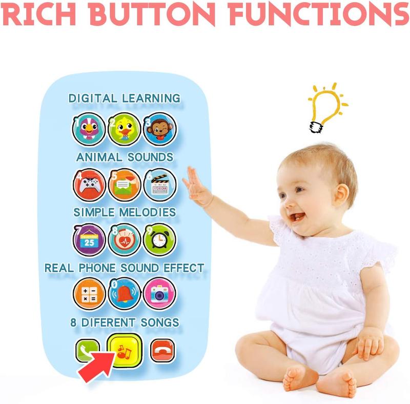 Baby Toy Phone for 1 2 3 Year Old Boy Girl Fake Phone Toys with Music Baby Cell Phone Toys 6 to 12 Months Light Up Play Phone for Babies Kids Toddlers Educational Learning Toys Gifts for Boys