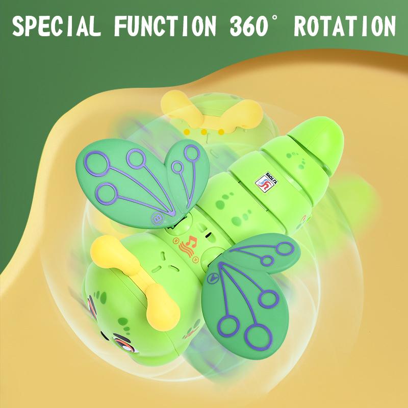 Stunt Spinning Caterpillar Cute Shape Light Music Electric Universal 360° Rotation