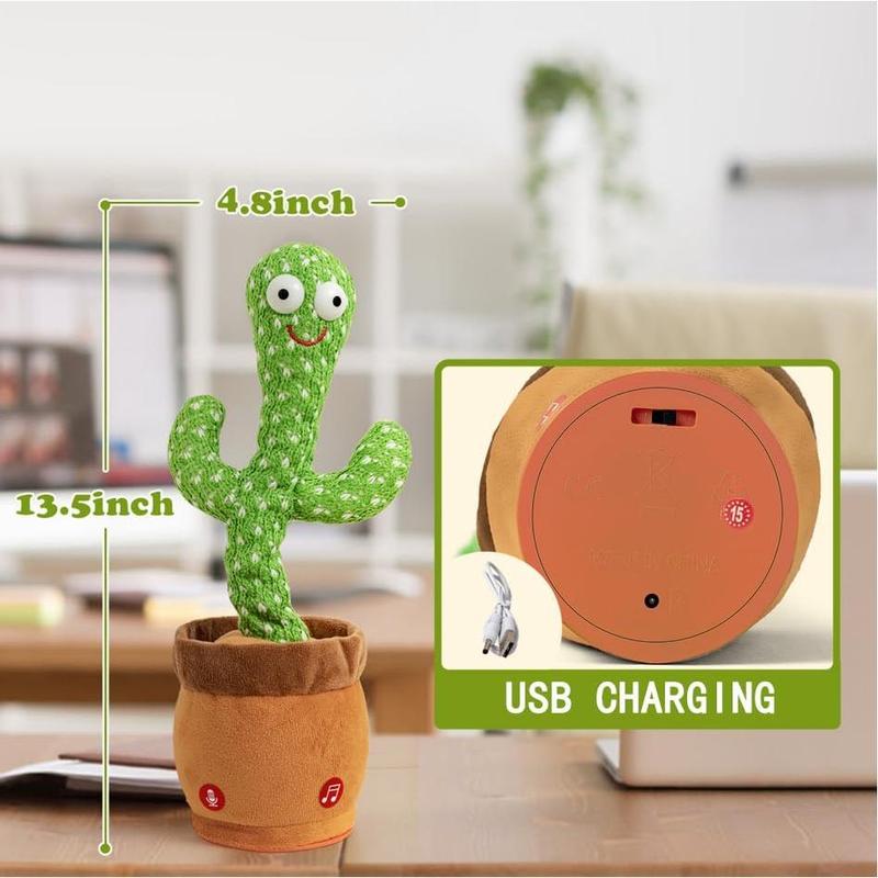 Interactive Talking Dancing Cactus Toy Mimics Sounds, Plays 120 Songs, USB Rechargeable, Soft Plush, LED Lights, Baby Gift for Boys Girls