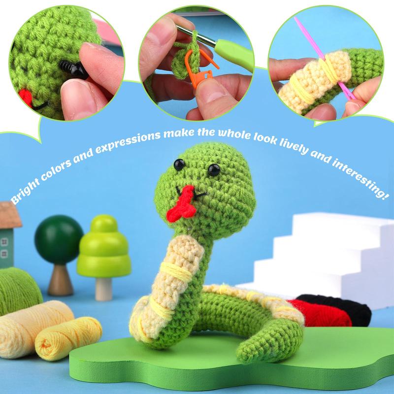 Cute Cartoon Animal Design Crochet Kit for Beginners, 1 Set Crochet Starter Kit with Step-by-step Video Tutorials, DIY Craft Kit for Adults & Teens