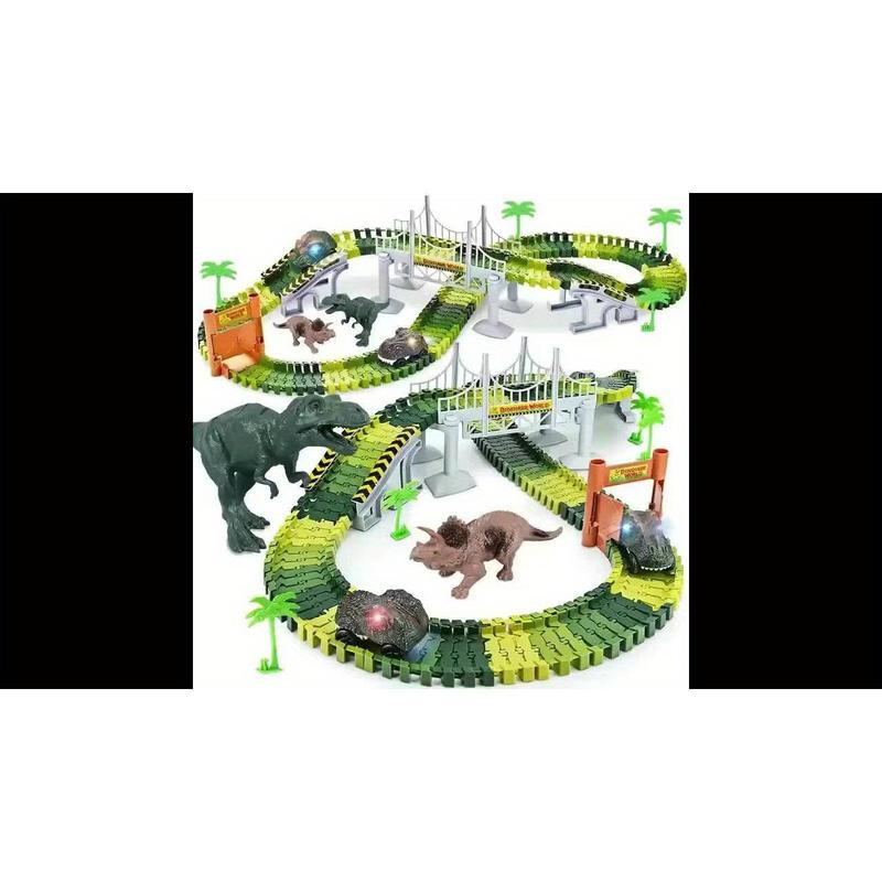 244-Piece Flexible Dinosaur Track Play Set: Create Dinosaur World Road Race for Boys, Girls, Kids, Ideal for Christmas, Halloween, Birthday Gifts