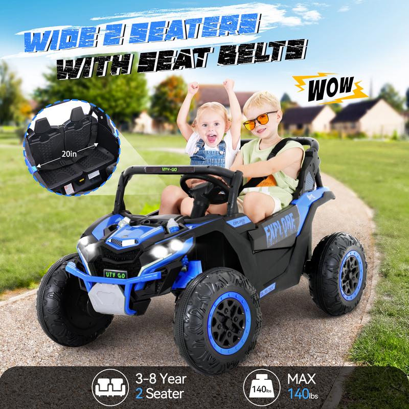 2 Seater Kids Ride on Car, Electric 4WD Off-Road UTV Truck, 7Ah Large Battery Kids Electric Car with Remote Control, Safety Belt, Horn, Music, and Lights for Kids Aged 3-8 Years Blue