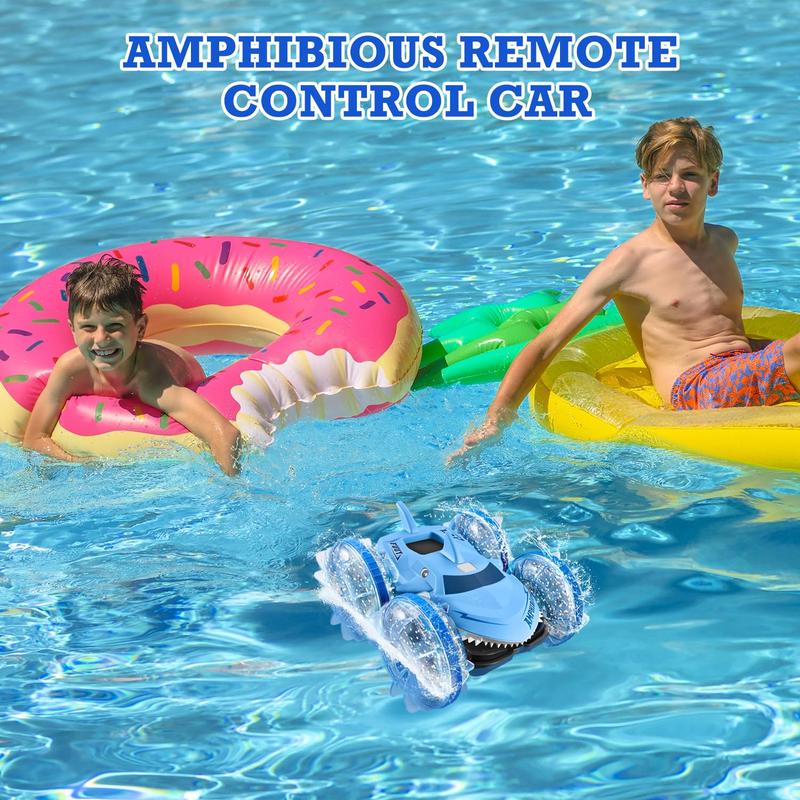 Amphibious Remote Control Car for Kids - 360° Rotation, LED Tires, Double-Sided Stunt Car - All Terrain RC Car for Land and Water Adventures