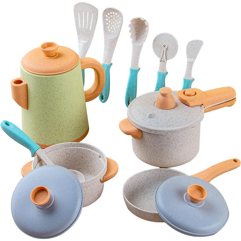 Cookware Pots and Pans Cooking Utensils Playset for Kids, Pretend Play Kitchen Accessories Toys Set for Girls Boys, Birthday, Christmas, Thanksgiving Gift