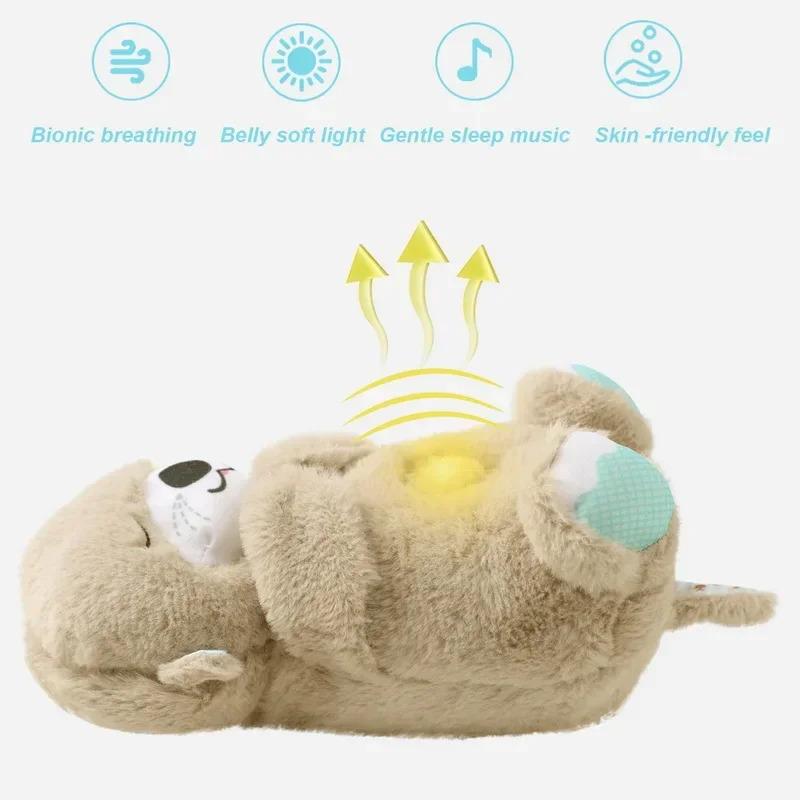 Breathing Otter Plush Toy Pet Cat Nap Sensory with Light and Sound Gift Musical Doll 30cm for Soothing Sleep