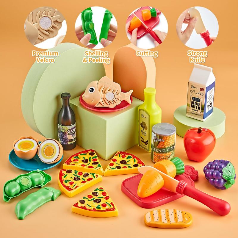 Pretend Play Kitchen Accessories, 52pack Kids Kitchen Playset with Play Food, Stainless Steel Cookware, Kitchen Toys Pots and Pans, Kids Kitchen Set, Boys Girls Gift