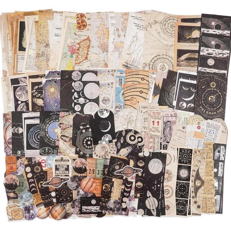 Vintage Scrapbooking Kit, 200pcs set Space Themed Scrapbooking & Journal Making Paper, DIY Decorative Paper for Scrapbooking & Journal Making