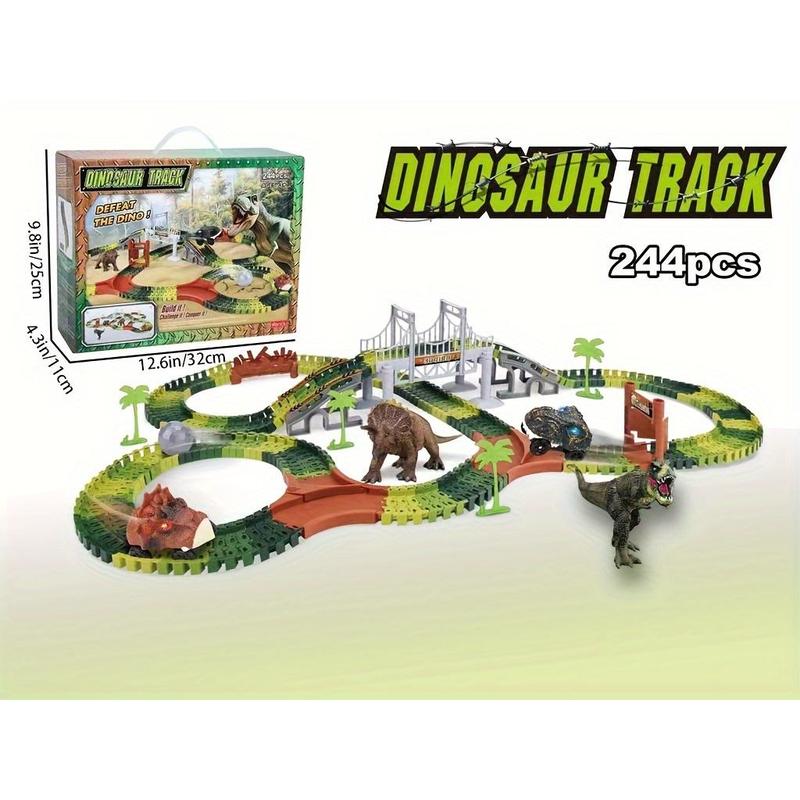 244-Piece Flexible Dinosaur Track Play Set: Create Dinosaur World Road Race for Boys, Girls, Kids, Ideal for Christmas, Halloween, Birthday Gifts