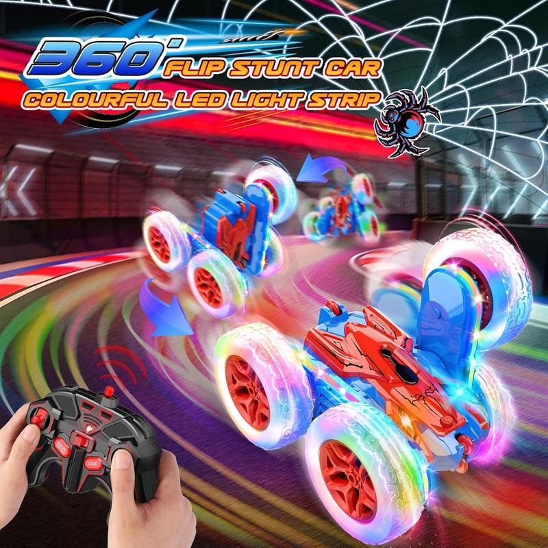 Spider Remote Control Car Toy for Kids 3-12 RC Cars with Strip Lights Toys for 4 5 6 7 8 9 10 Year Old Boys Girls 360Flip Rechargeable Stunt Car Easter Birthday Gift for Boy Kid Age 4-7