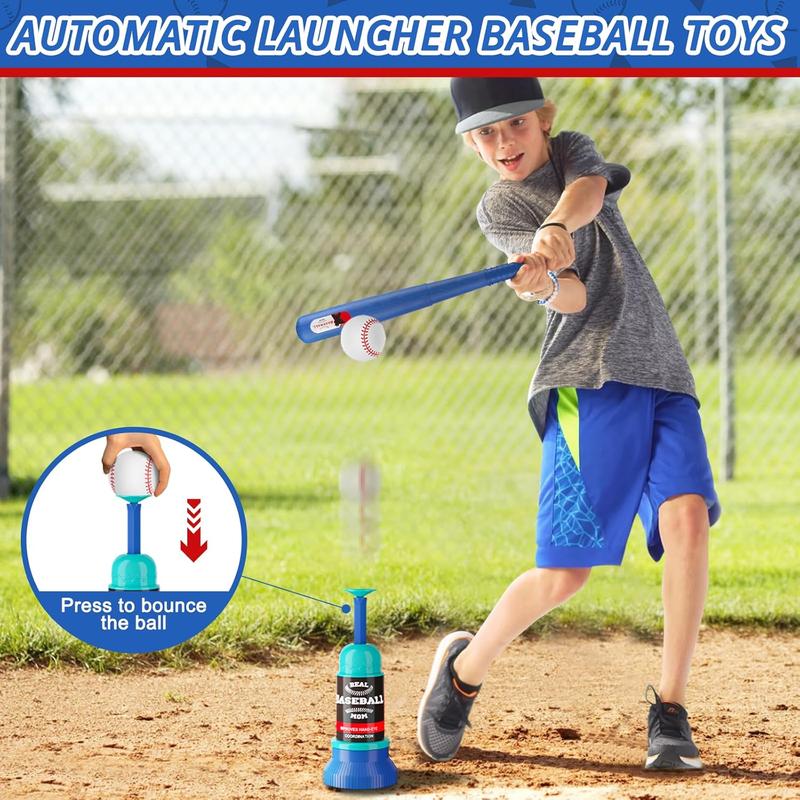 3-in-1 Baseball Set Kids Sports Toy: Hanging Batting Tee + Stand Set for Toddlers & Youth Adjustable Height with Auto Ball Launcher 6 balls 2 Bats Outdoor&Indoor Toys Birthday Gifts for 3-12 years old