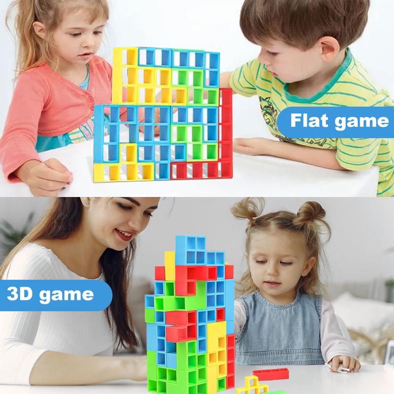 Aiqriwv 48 Pcs Tetra Tower Game, Stack Attack Game, Tetra Tower Stacking  Game, Team Tower Game for Kids & Adults, Balance Stacking Blocks Game, Board Games for 2 Players+ Family Games, Parties, Travel, Team Building Blocks Toy