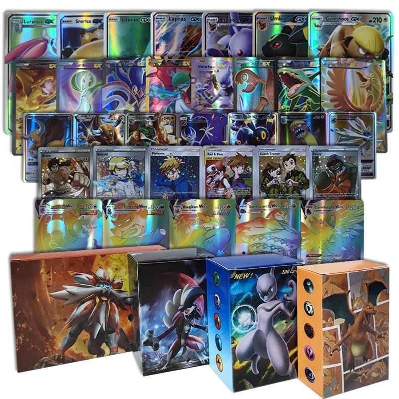 100Pcs Holo Rare Pokemon Cards Bundle EX GX VMAX Laser Card Game Boys Toy Gift, 20MEGA+80EX