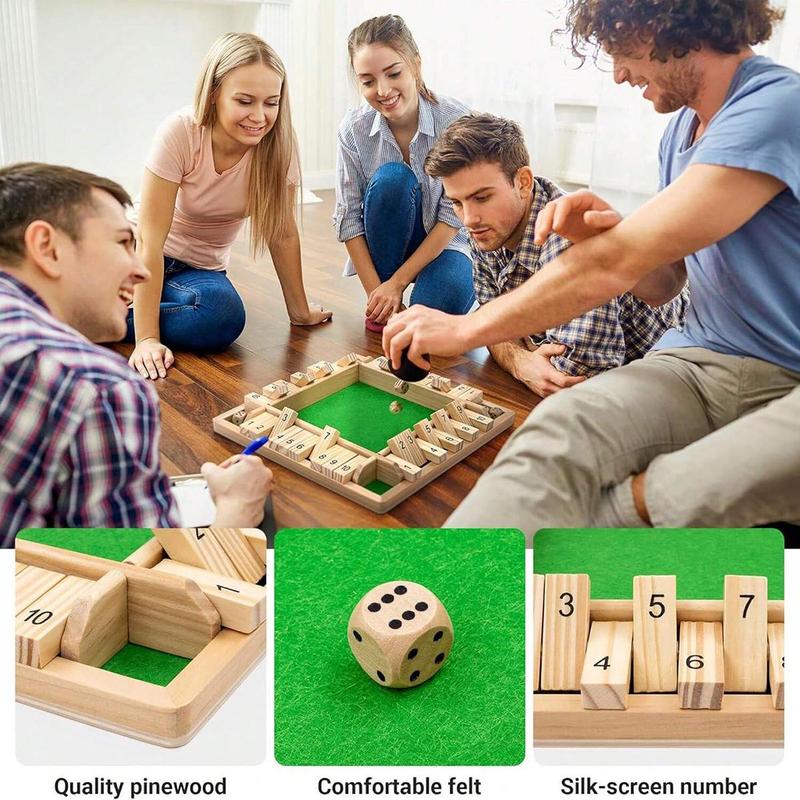 Wooden Classic Four-sided Numbered Board Game, 1 Set Wooden Four-sided Numbered Board Game with 2 Dice, Indoor Recreation Supplies