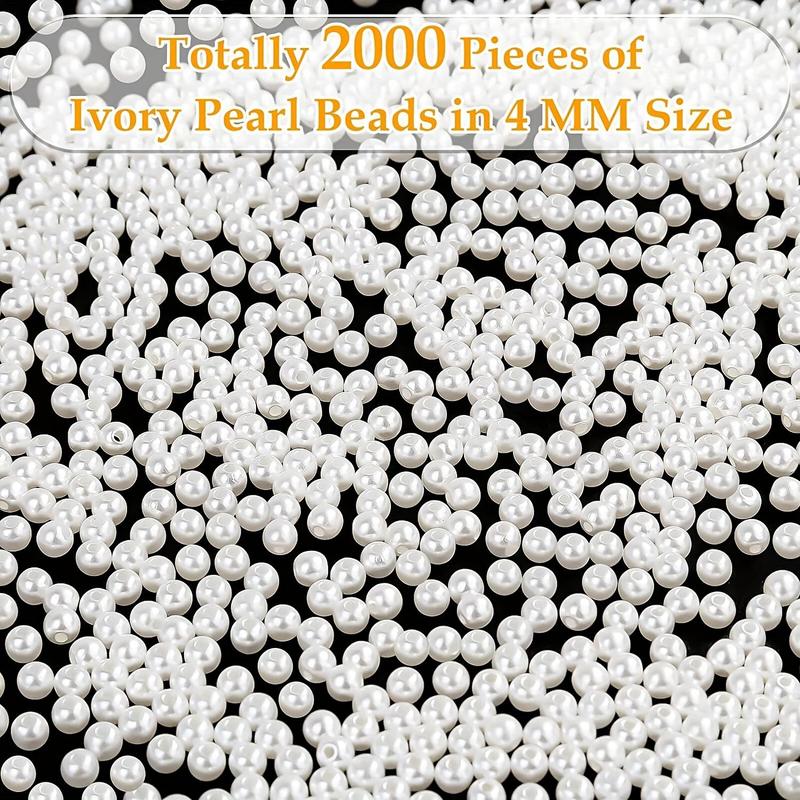 4mm Faux Pearl Bead (2000pcs), Artificial Pearl Bead with Holes, Faux Pearl Bead for DIY Jewelry Making, Bracelets, Necklaces, Hair, Crafts, Decorations and Vase Fillers