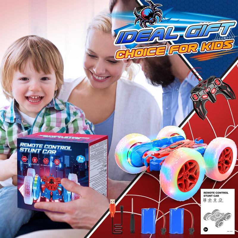 Spider Remote Control Car Toy for Kids 3-12 RC Cars with Strip Lights Toys for 4 5 6 7 8 9 10 Year Old Boys Girls 360Flip Rechargeable Stunt Car Easter Birthday Gift for Boy Kid Age 4-7