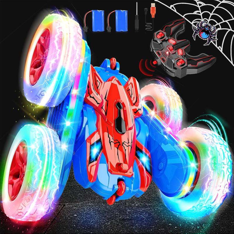 Spider Remote Control Car Toy for Kids 3-12 RC Cars with Strip Lights Toys for 4 5 6 7 8 9 10 Year Old Boys Girls 360Flip Rechargeable Stunt Car Easter Birthday Gift for Boy Kid Age 4-7