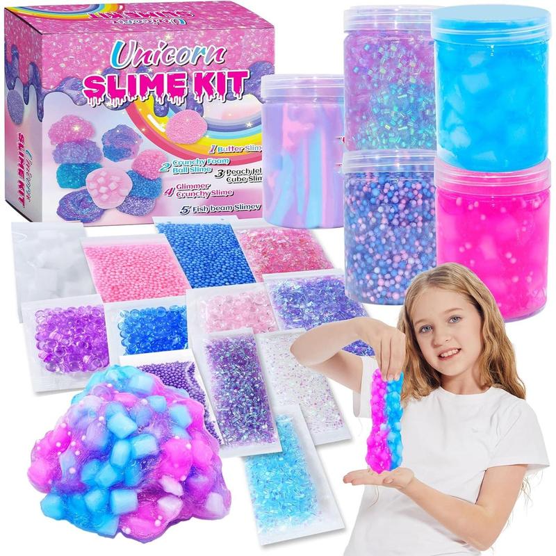 Unicorn Slime Kit for Girls 4-12,Supplies Makes Butter Slime,Candy Confetti Slime,Glimmer, Foam Jelly Cubes Slime Party Favors for Kids