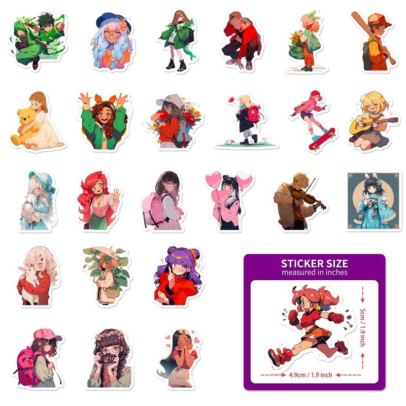 50sheets Anime Style Characters Pattern Decorative Stickers, Waterproof Self-adhesive Graffiti Stickers, Scrapbooking Supplies For DIY