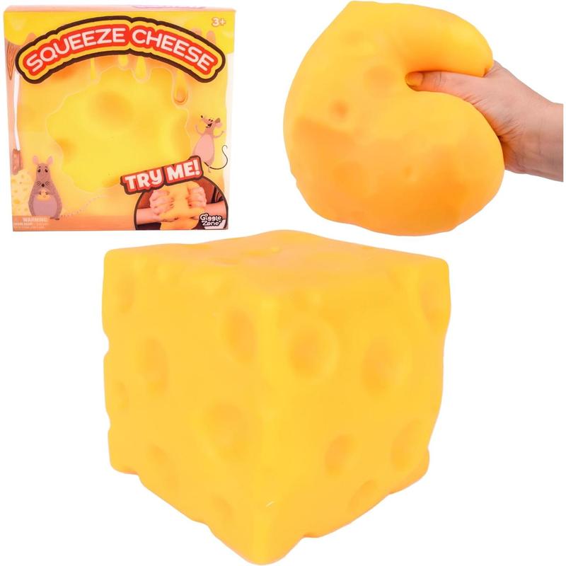 Giggle Zone Squeeze Cheese - Extra Large Squishy Cheese Block | Gag Gifts Funny Adult | 4.25 Inch Giant Stress Ball | Fidget Sensory Toy for Kids - Sunny Days Entertainment