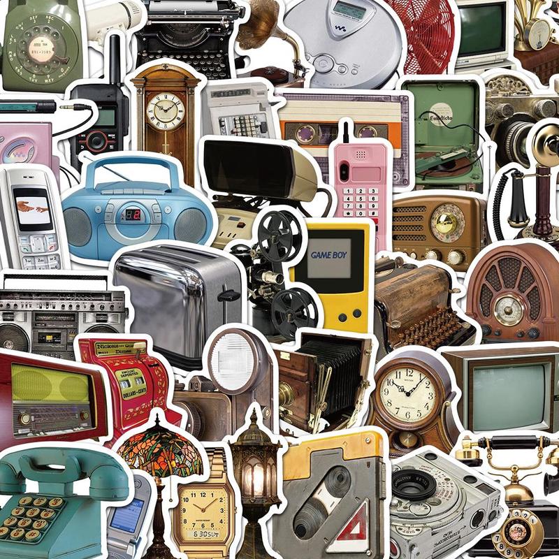 Vintage Electronic Equipment Pattern Sticker, 50pcs set Creative Retro Sticker, DIY Decorative Sticker for Scrapbooking, Journaling, Gift Wrapping