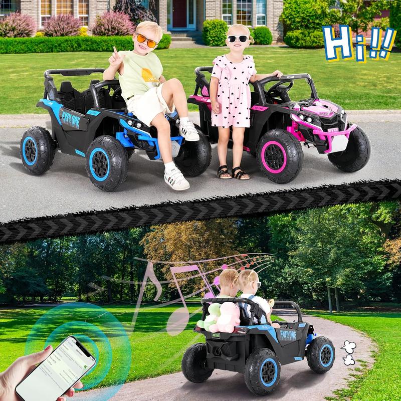 2 Seater Kids Ride on Car, Electric 4WD Off-Road UTV Truck, 7Ah Large Battery Kids Electric Car with Remote Control, Safety Belt, Horn, Music, and Lights for Kids Aged 3-8 Years Blue