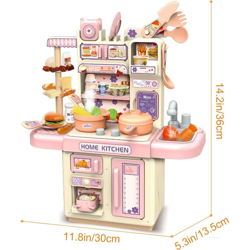 Mini Kitchen Playset Toy,33 PCS Play Kitchen with Realistic Steam and Lights, Role Playing Game Pretend Food and Cooking Playset, Mini Kitchen Accessories Set for 3 4 Girls Boys