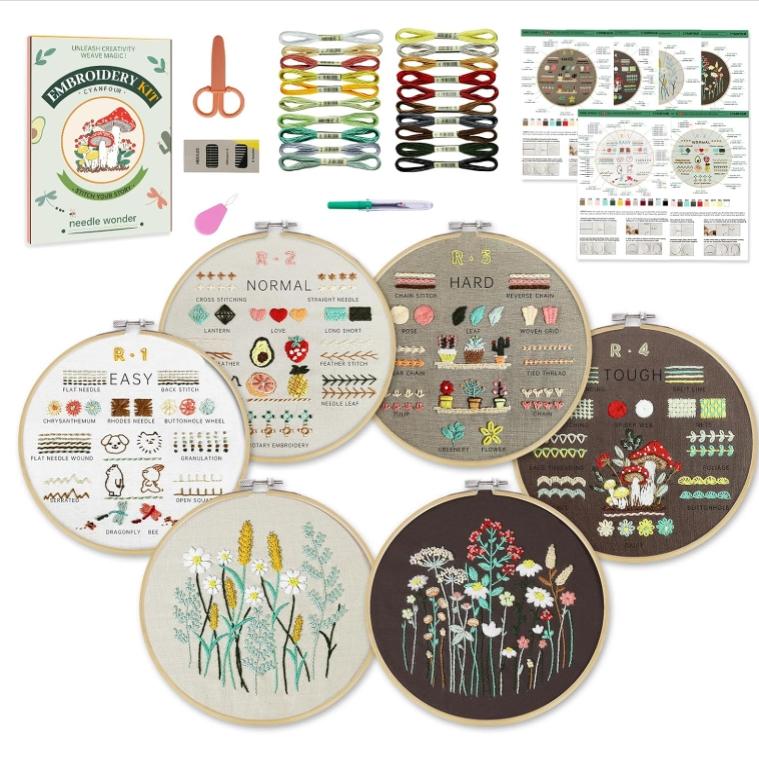 4 Stage Embroidery Kit for Beginners Adults, Easy to Learn 38 Different Stitches from Instruction & Video, Needlepoint Kits for Adults with Stamped Embroidery Patterns.