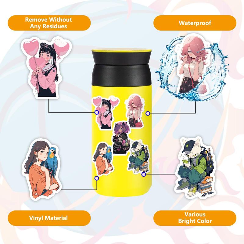 50sheets Anime Style Characters Pattern Decorative Stickers, Waterproof Self-adhesive Graffiti Stickers, Scrapbooking Supplies For DIY