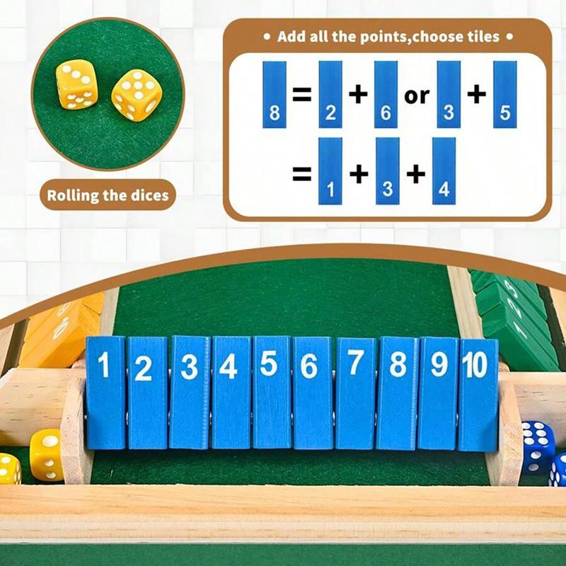 Wooden Classic Four-sided Numbered Board Game, 1 Set Wooden Four-sided Numbered Board Game with 2 Dice, Indoor Recreation Supplies