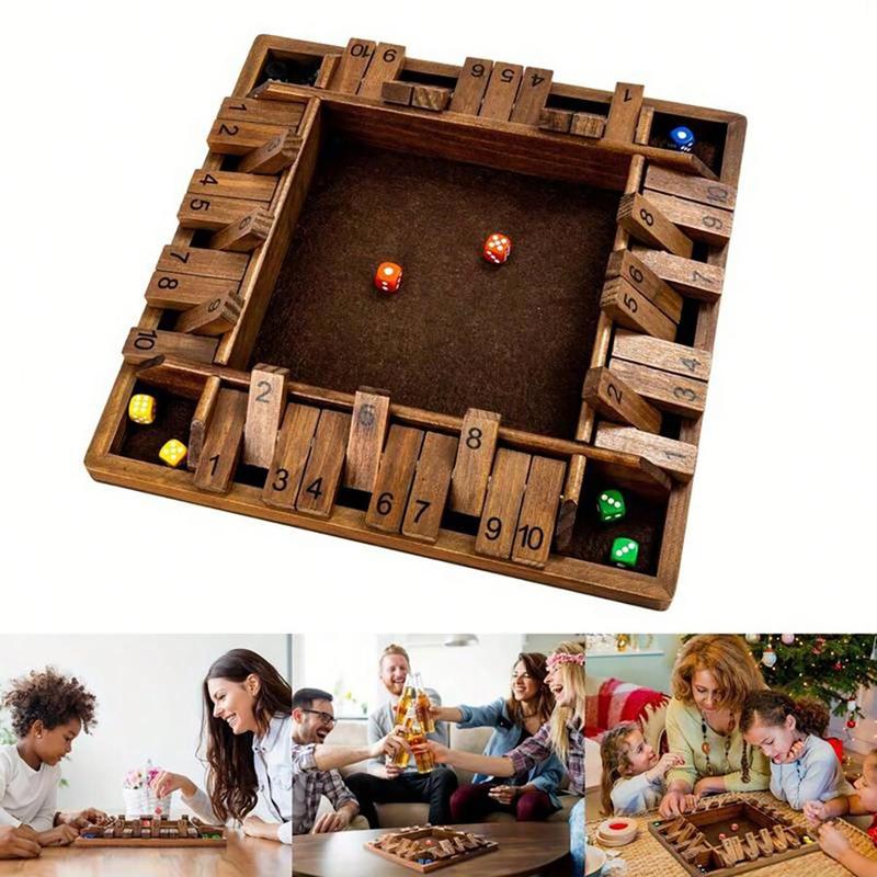 Wooden Classic Four-sided Numbered Board Game, 1 Set Wooden Four-sided Numbered Board Game with 2 Dice, Indoor Recreation Supplies