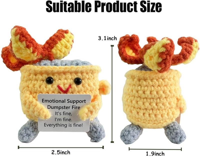 Emotional Support Crochet Dumpster Fire with Positive Card Cute Room Decor Knitted Toys Funny Crochet Support Buddies Gifts for Friends (Yellow)