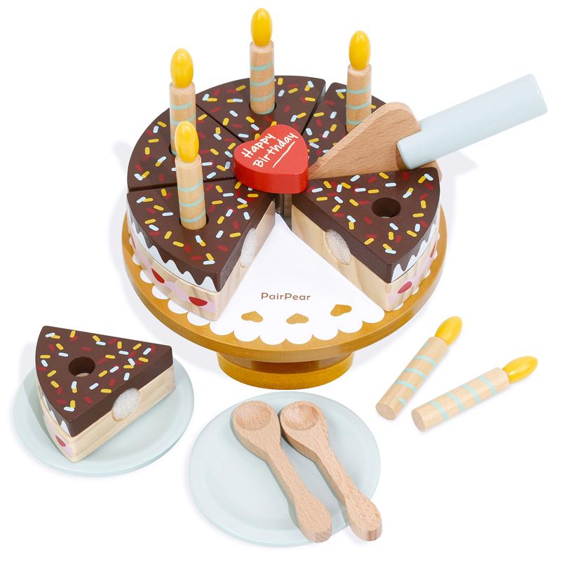 PairPear Birthday Party Cake Playset for Kids,Wooden Toys Play Food