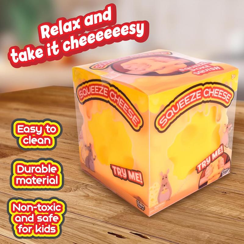 Giggle Zone Squeeze Cheese - Extra Large Squishy Cheese Block | Gag Gifts Funny Adult | 4.25 Inch Giant Stress Ball | Fidget Sensory Toy for Kids - Sunny Days Entertainment