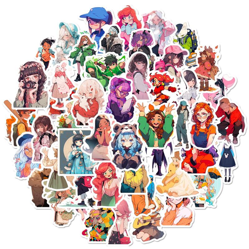 50sheets Anime Style Characters Pattern Decorative Stickers, Waterproof Self-adhesive Graffiti Stickers, Scrapbooking Supplies For DIY