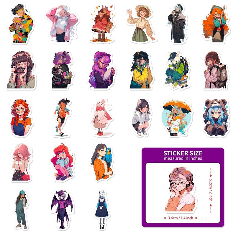 50sheets Anime Style Characters Pattern Decorative Stickers, Waterproof Self-adhesive Graffiti Stickers, Scrapbooking Supplies For DIY