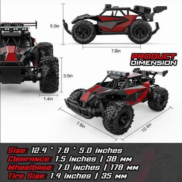 BLUEJAY Remote Control Car - 2.4GHz 33km h RC Car Toy, 1:12 High Performance RC Truck Off-road with LED Lights and Rechargeable Battery for Adults Kids Toys 1-12 Years Old Kids Gift