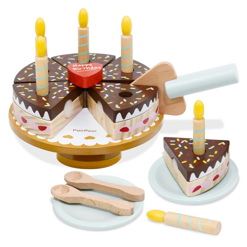 PairPear Birthday Party Cake Playset for Kids,Wooden Toys Play Food