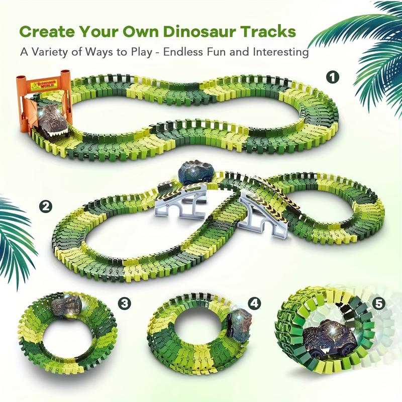 244-Piece Flexible Dinosaur Track Play Set: Create Dinosaur World Road Race for Boys, Girls, Kids, Ideal for Christmas, Halloween, Birthday Gifts